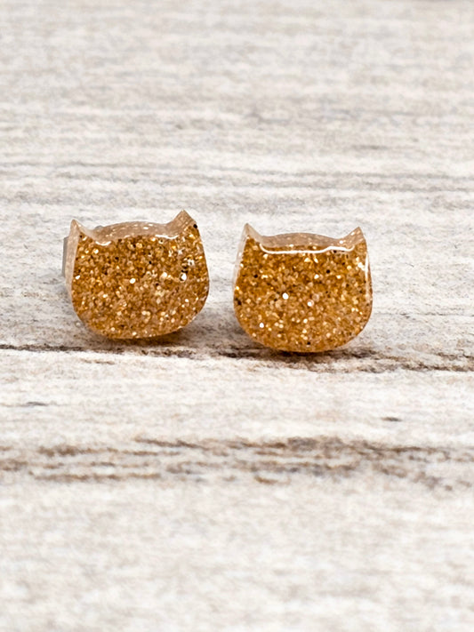 Golden Glitter Cat Stud Earrings
