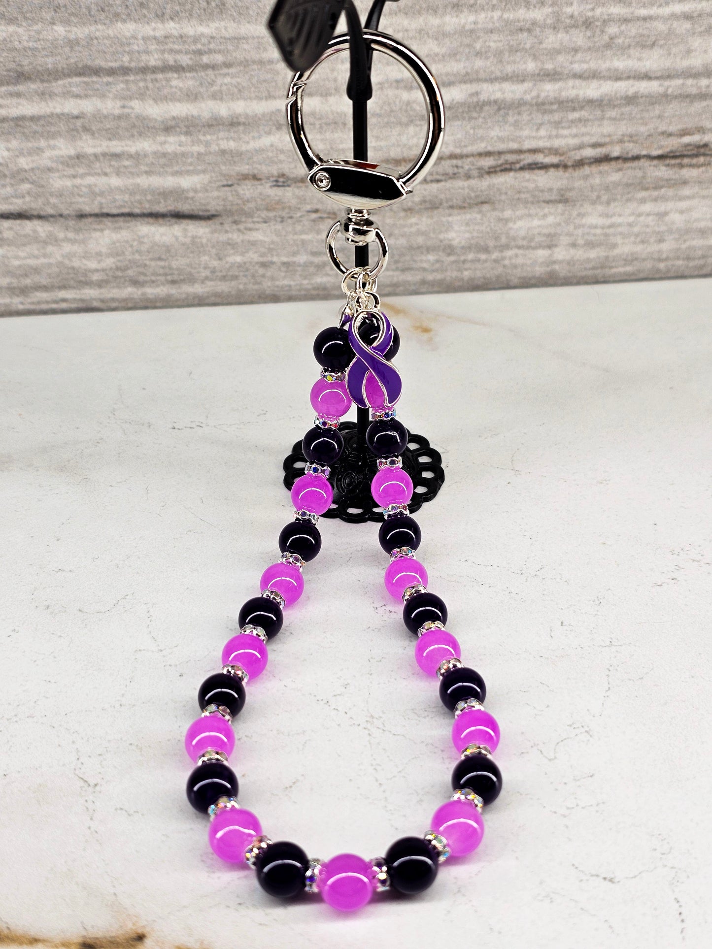 Purple Ribbon Awareness Wristlet Keychain