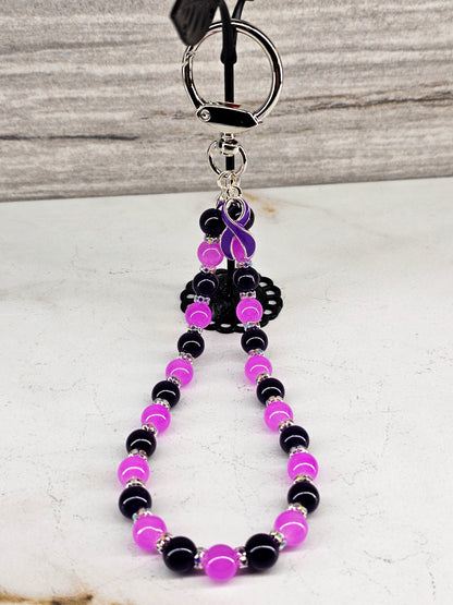 Purple Ribbon Awareness Wristlet Keychain