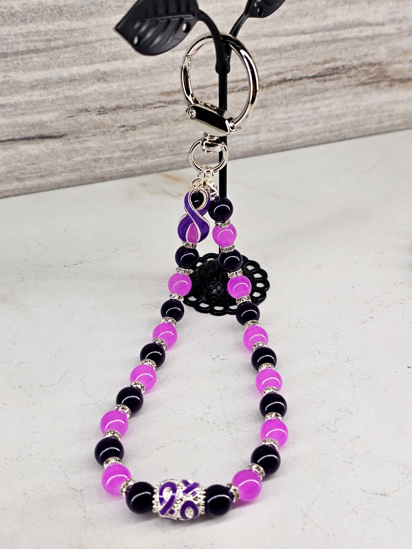 Purple Ribbon Awareness Wristlet Keychain