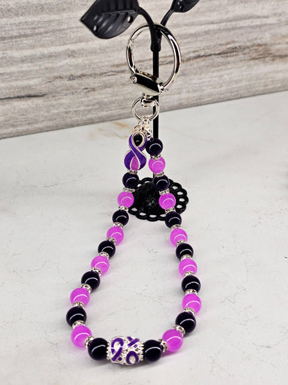 Purple Ribbon Awareness Wristlet Keychain