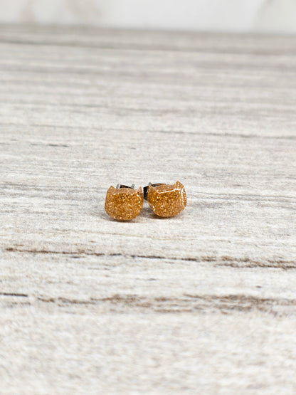 Golden Glitter Cat Stud Earrings