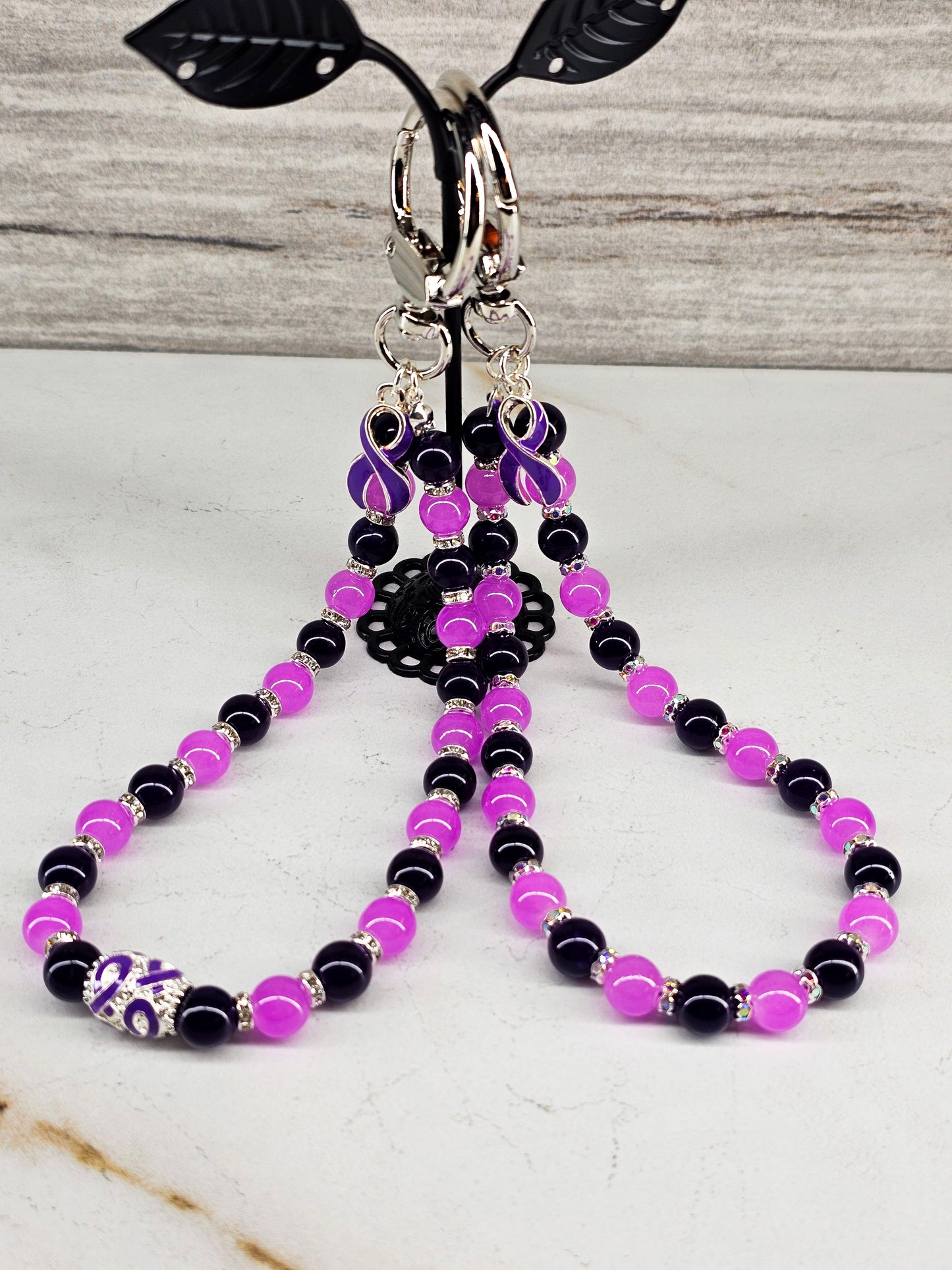 Purple Ribbon Awareness Wristlet Keychain