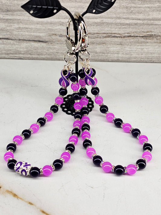 Purple Ribbon Awareness Wristlet Keychain