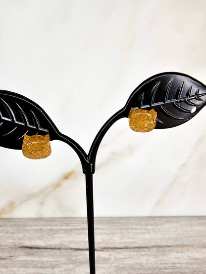Golden Glitter Cat Stud Earrings